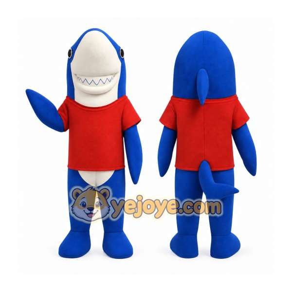 Blue White Shark With Red Shirt Mascot Costume