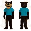 Dark Brown Tan Bear Teal Shirt Mascot Costume