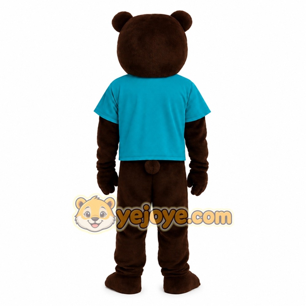 Dark Brown Tan Bear Teal Shirt Mascot Costume