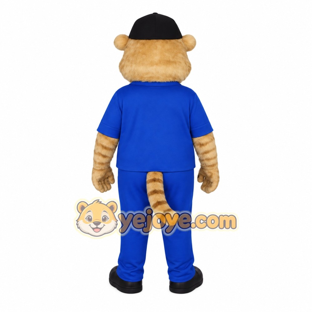 Tan Blue Bear Black Yellow Cap Mascot Costume