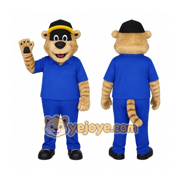 Tan Blue Bear Black Yellow Cap Mascot Costume