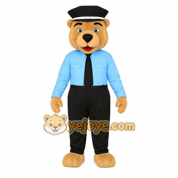 Tan Blue Black Police Bear Mascot Costume