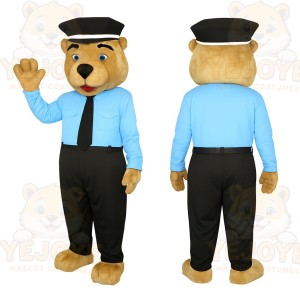 Tan Blue Black Police Bear Mascot Costume