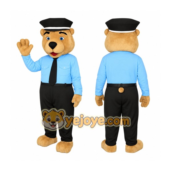 Tan Blue Black Police Bear Mascot Costume