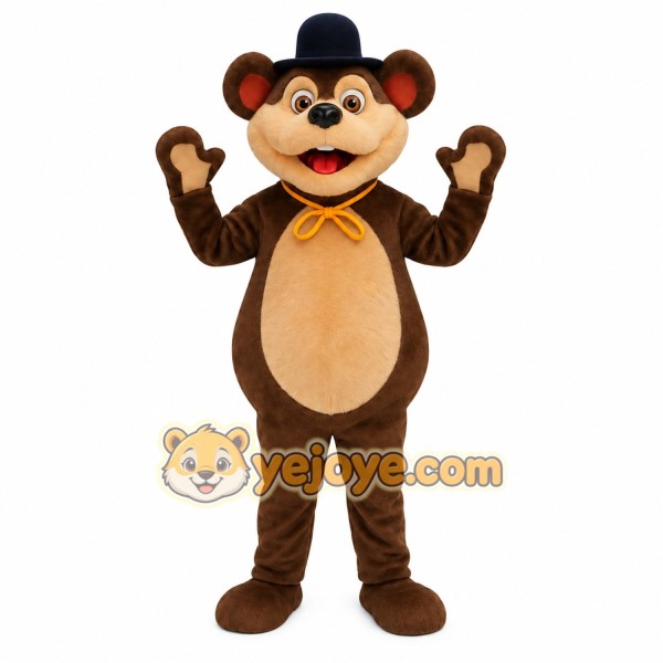 Brown Tan Bear With Navy Hat Mascot Costume
