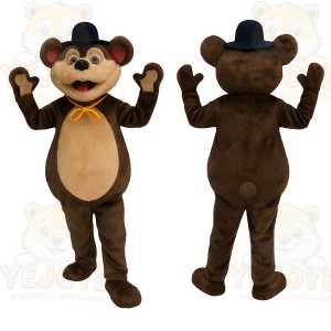 Brown Tan Bear With Navy Hat Mascot Costume