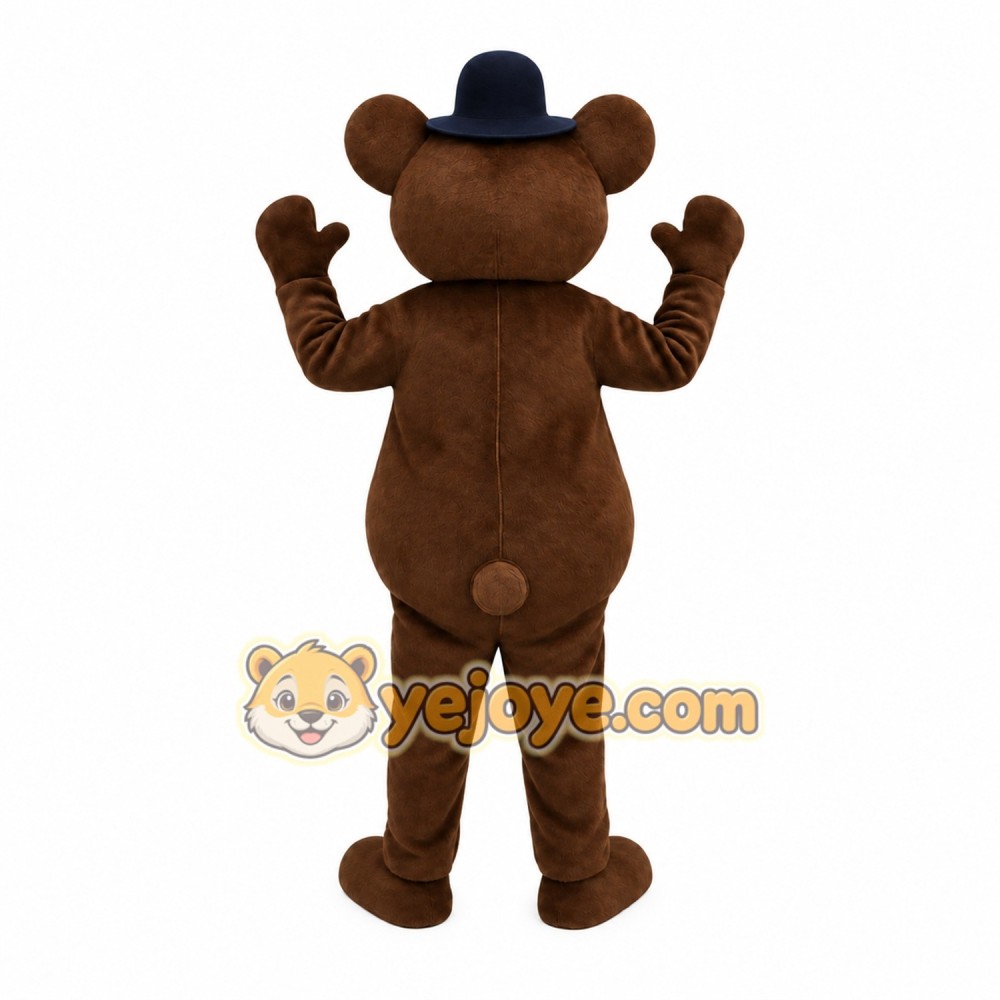 Brown Tan Bear With Navy Hat Mascot Costume Brown Tan Bear With Navy Hat Mascot Costume