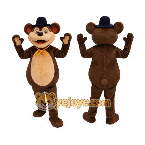 Brown Tan Bear With Navy Hat Mascot Costume