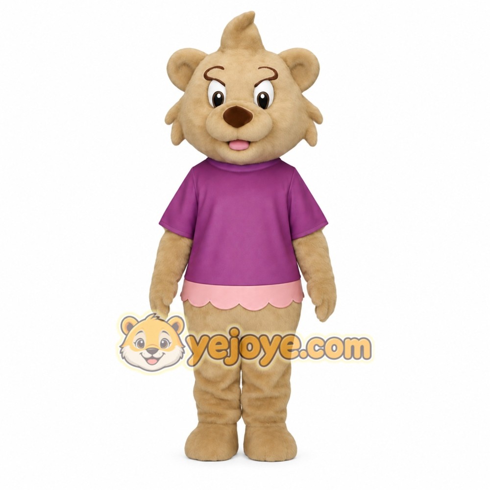 Tan Bear Purple Shirt Pink Skirt Mascot Costume Tan Bear Purple Shirt Pink Skirt Mascot Costume