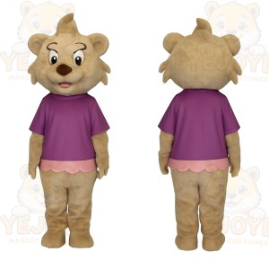 Tan Bear Purple Shirt Pink Skirt Mascot Costume