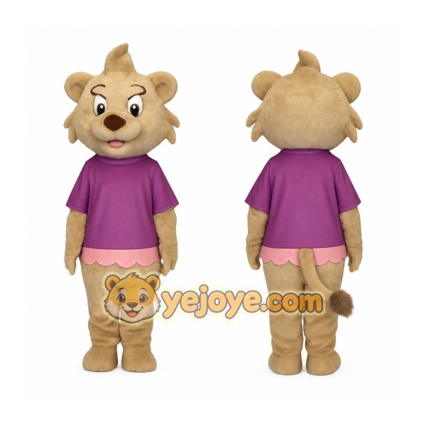 Tan Bear Purple Shirt Pink Skirt Mascot Costume