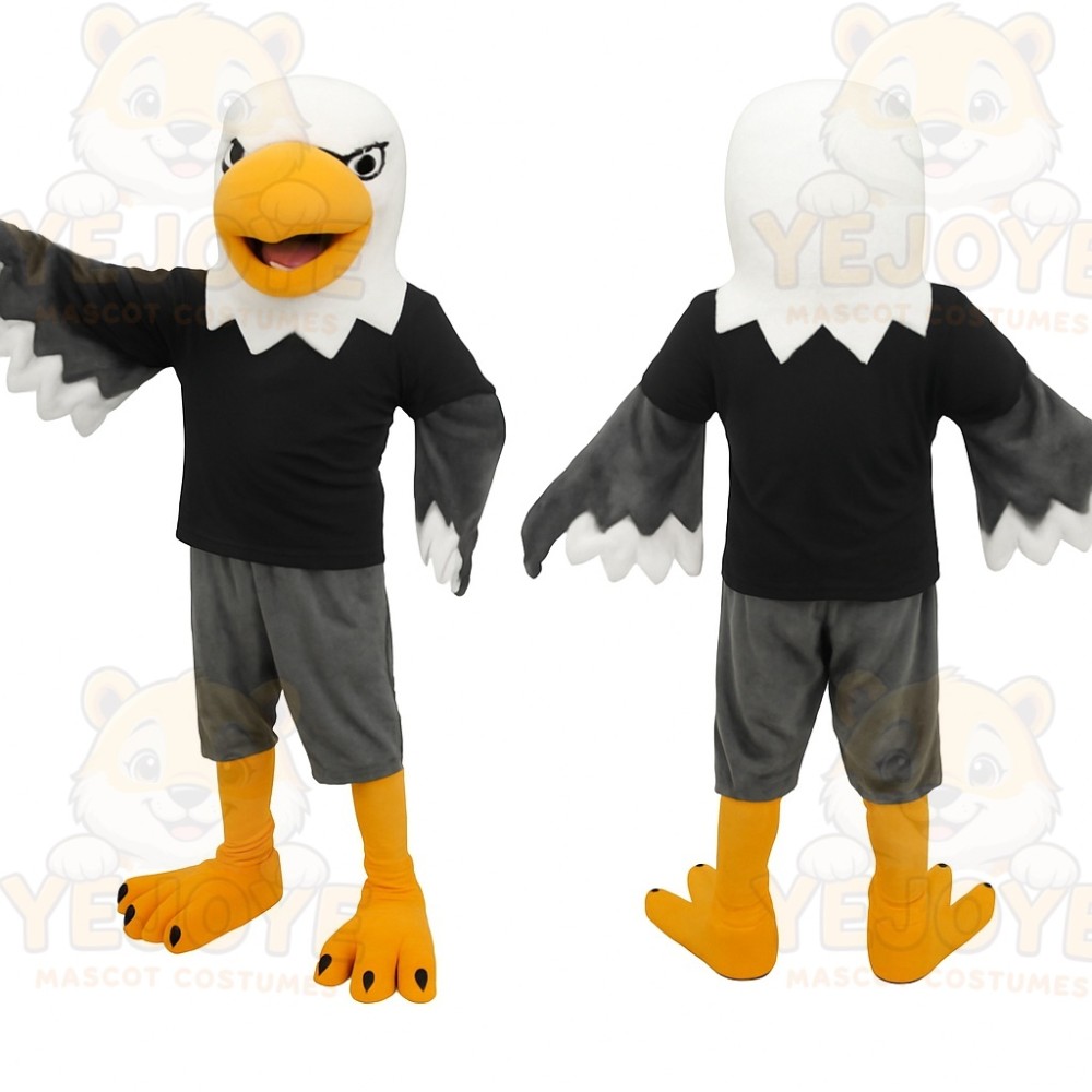 White Black Gray Bald Eagle Mascot Costume