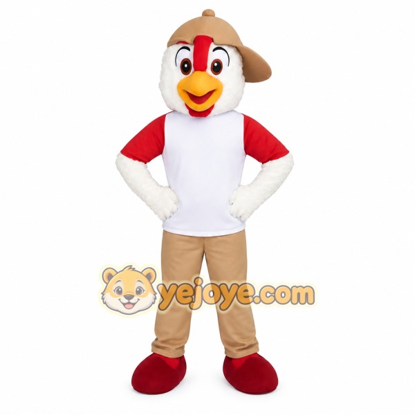 Red White Tan Rooster Bird Mascot Costume