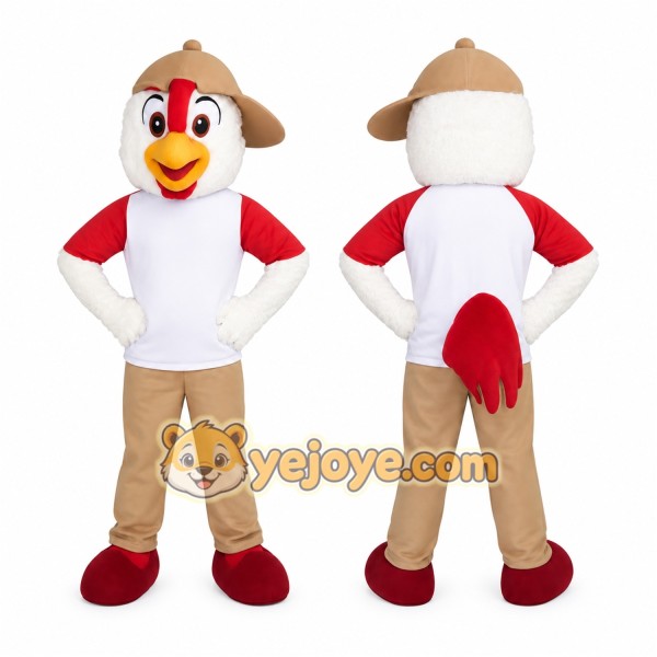 Red White Tan Rooster Bird Mascot Costume