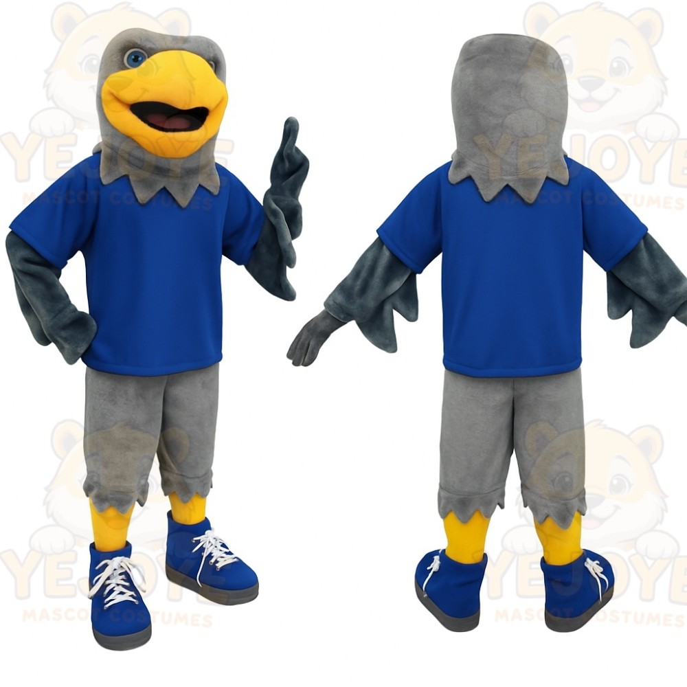 Gray Yellow Blue Eagle Mascot Costume