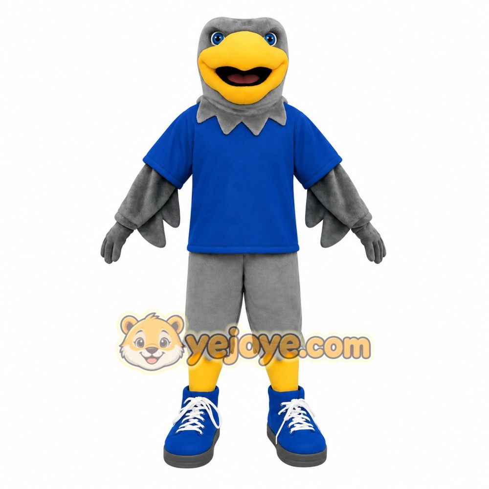 Gray Yellow Blue Eagle Mascot Costume Gray Yellow Blue Eagle Mascot Costume