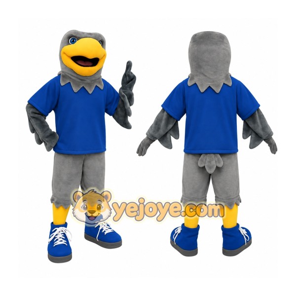 Gray Yellow Blue Eagle Mascot Costume