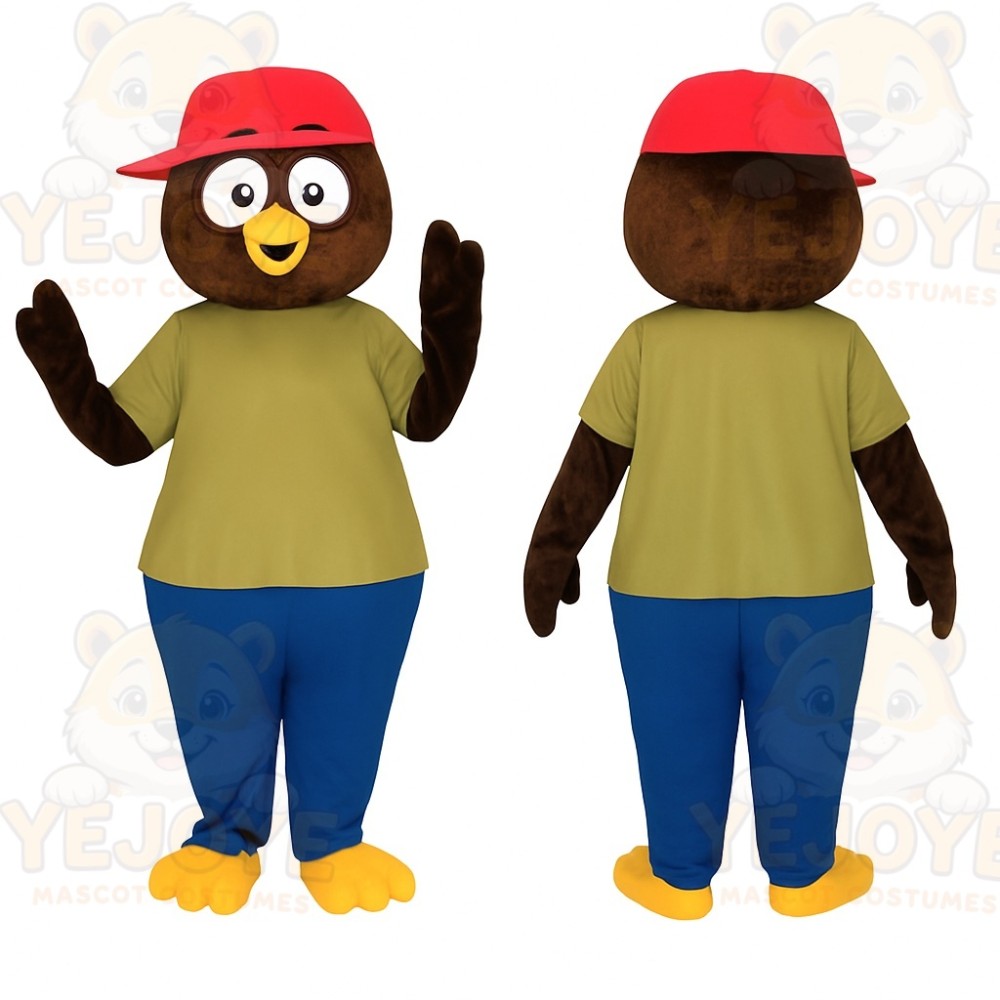 Brown Red Olive Blue Owl Mascot Costume