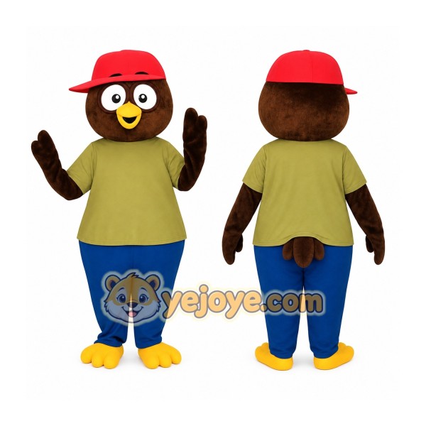 Brown Red Olive Blue Owl Mascot Costume