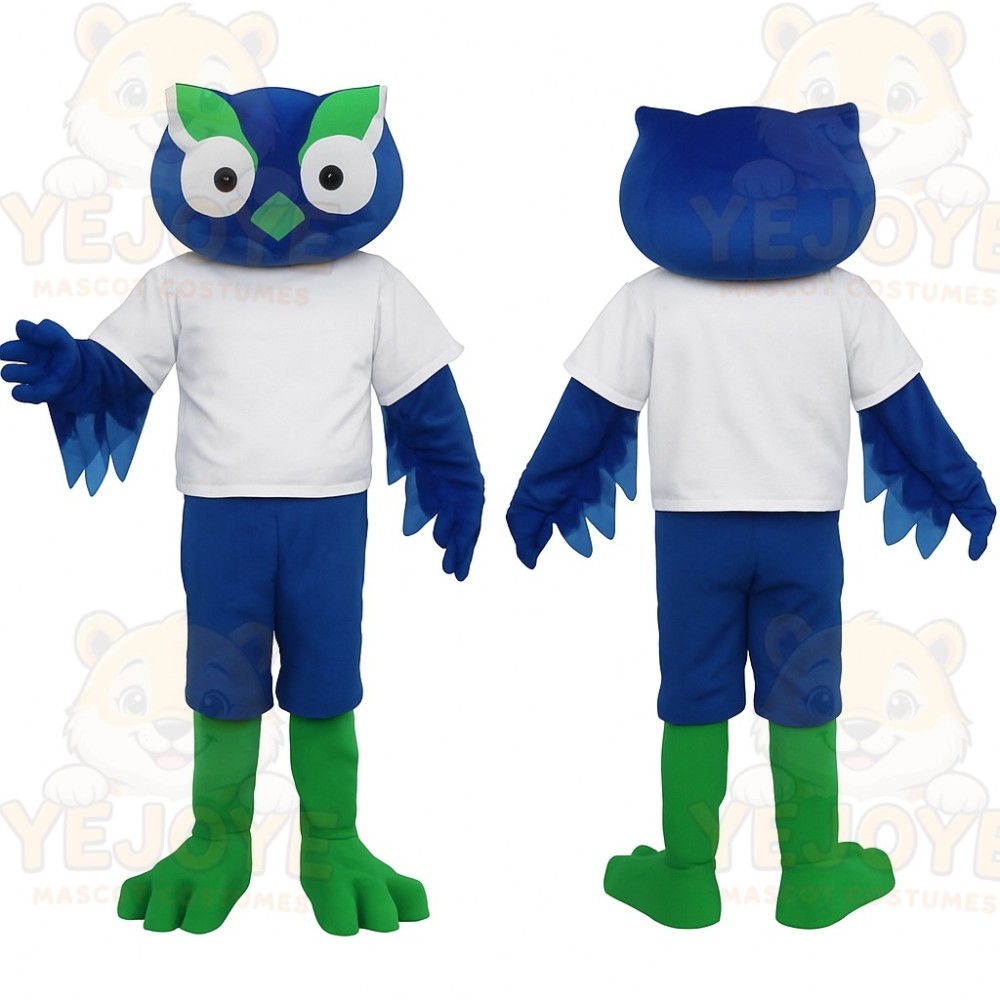 Blue Green White Owl Mascot Costume