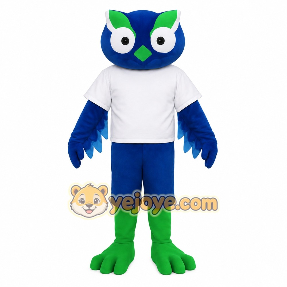 Blue Green White Owl Mascot Costume Blue Green White Owl Mascot Costume