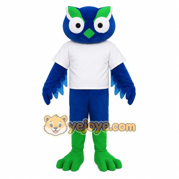 Blue Green White Owl Mascot Costume
