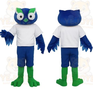 Blue Green White Owl Mascot Costume