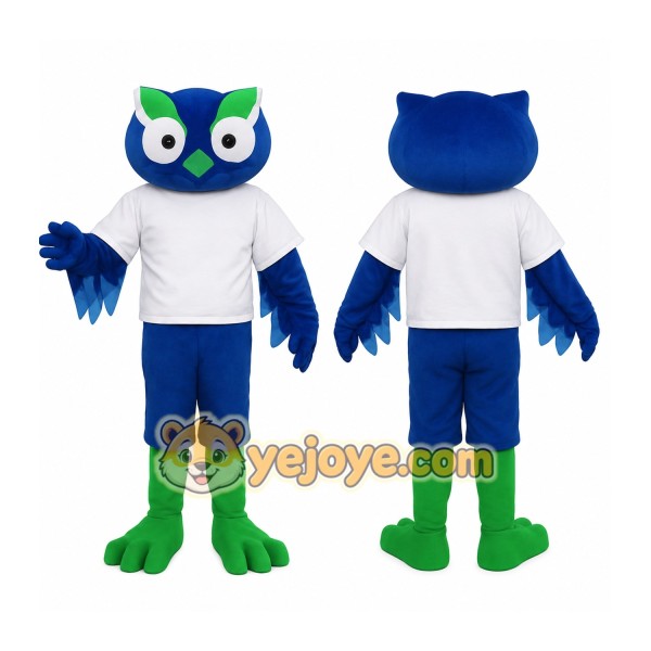 Blue Green White Owl Mascot Costume