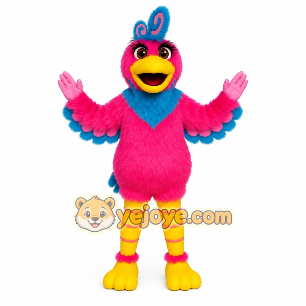 Pink Blue Yellow Tropical Bird Mascot Costume Pink Blue Yellow Tropical Bird Mascot Costume