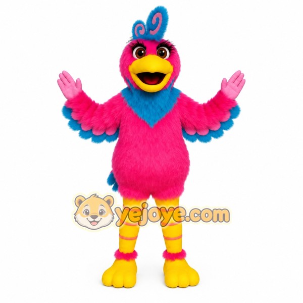 Pink Blue Yellow Tropical Bird Mascot Costume