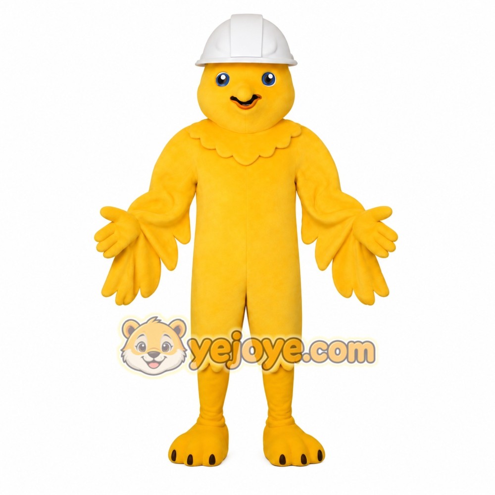 Yellow White Hard Hat Bird Mascot Costume