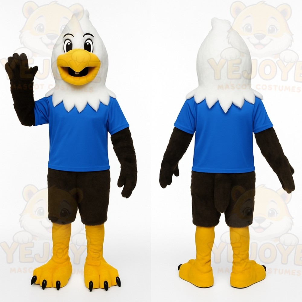 Blue White Yellow Brown Eagle Mascot Costume