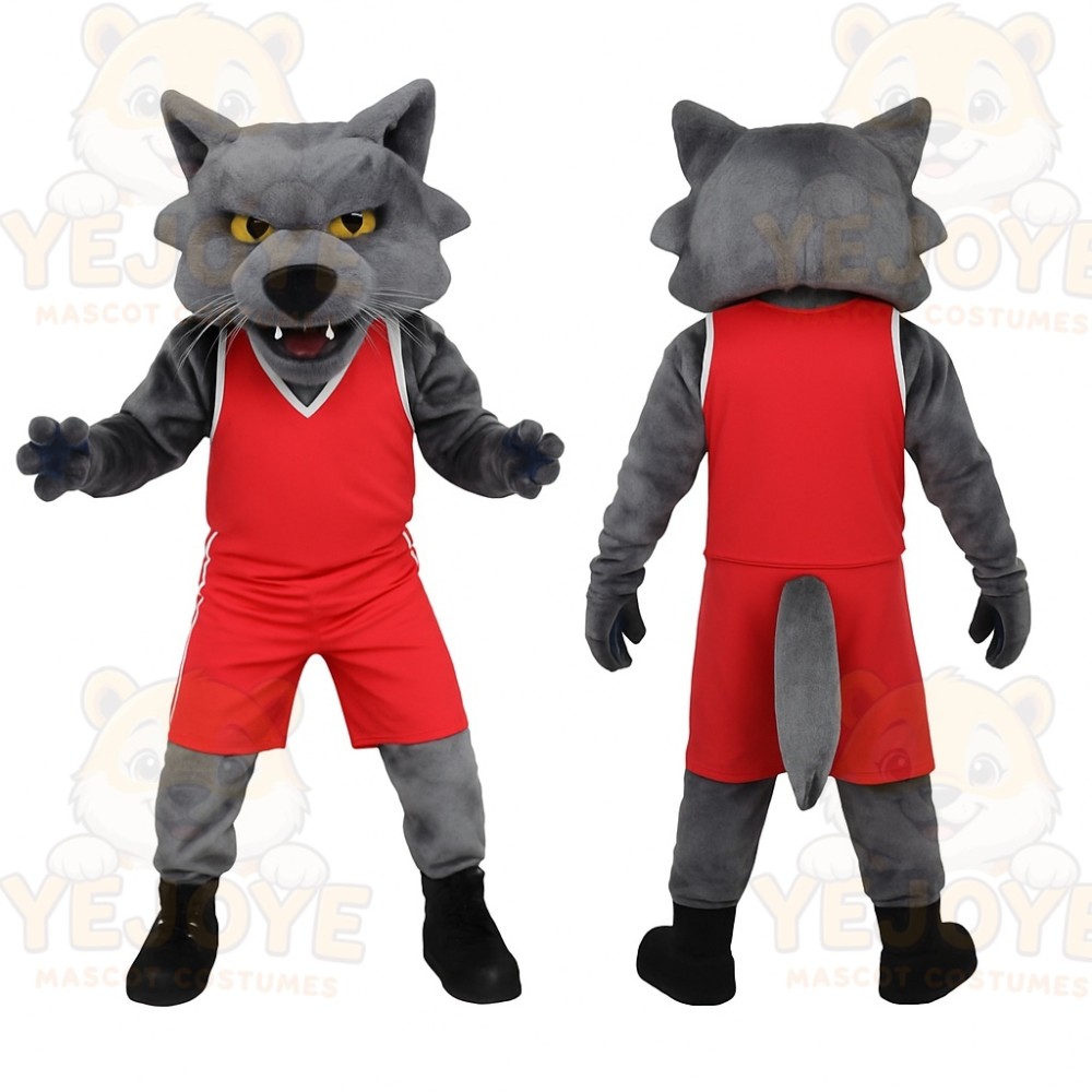 Gray Red Wolf Basketball Mascot Costume