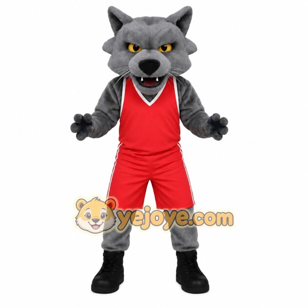 Gray Red Wolf Basketball Mascot Costume