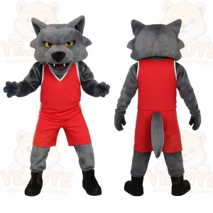 Gray Red Wolf Basketball Mascot Costume