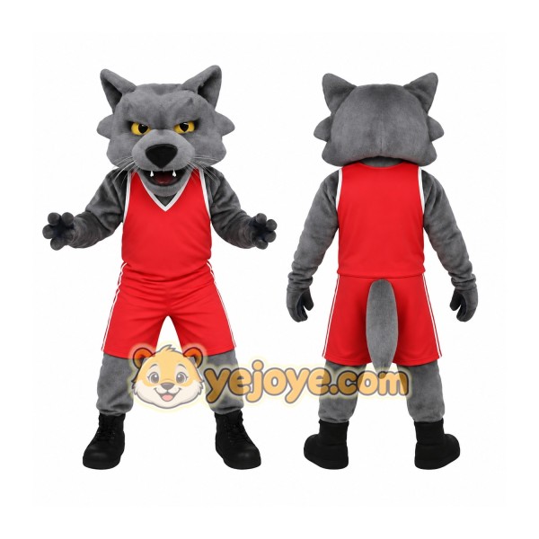 Gray Red Wolf Basketball Mascot Costume