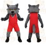 Gray Red Wolf Basketball Mascot Costume