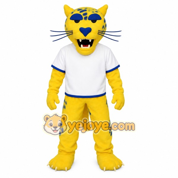 Yellow White Blue Wildcat Mascot Costume Yellow White Blue Wildcat Mascot Costume