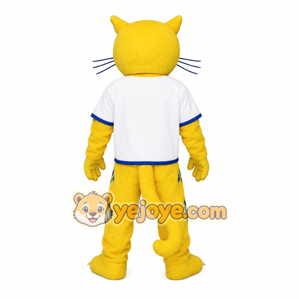 Yellow White Blue Wildcat Mascot Costume Yellow White Blue Wildcat Mascot Costume