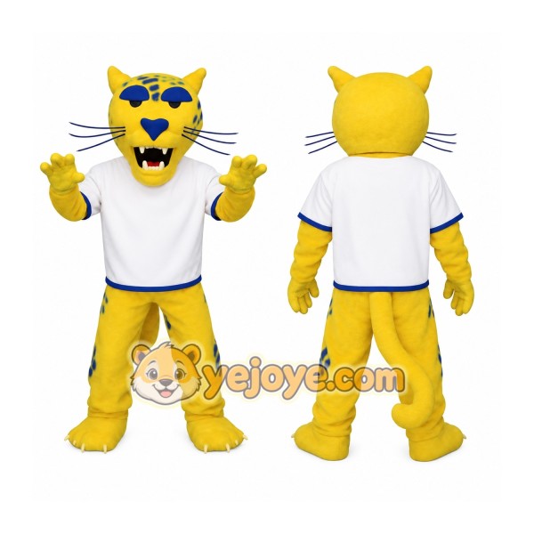 Yellow White Blue Wildcat Mascot Costume