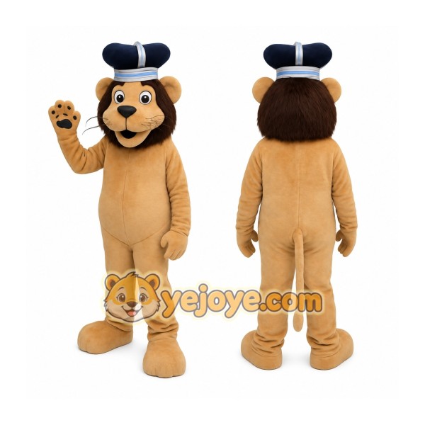 Tan Brown Navy Lion Mascot Costume