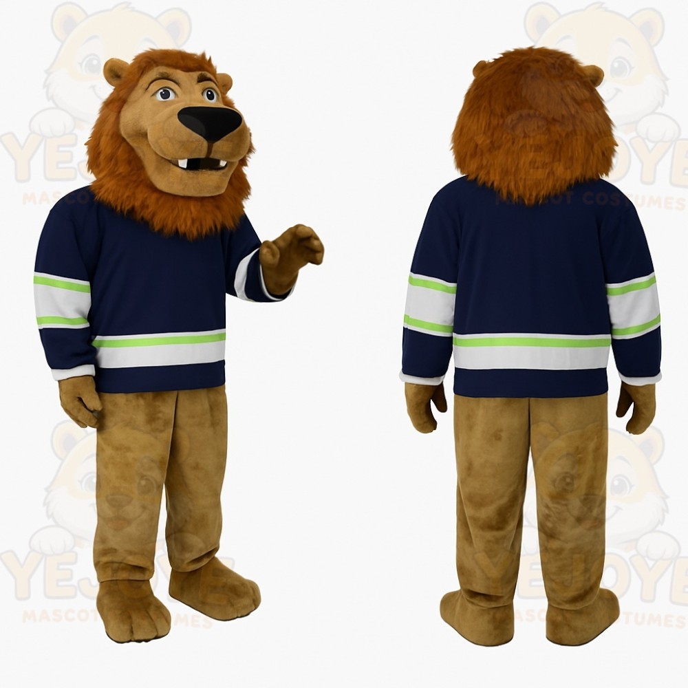 Brown Navy White Green Lion Mascot Costume