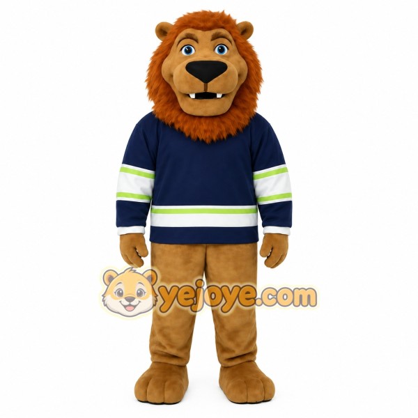 Brown Navy White Green Lion Mascot Costume