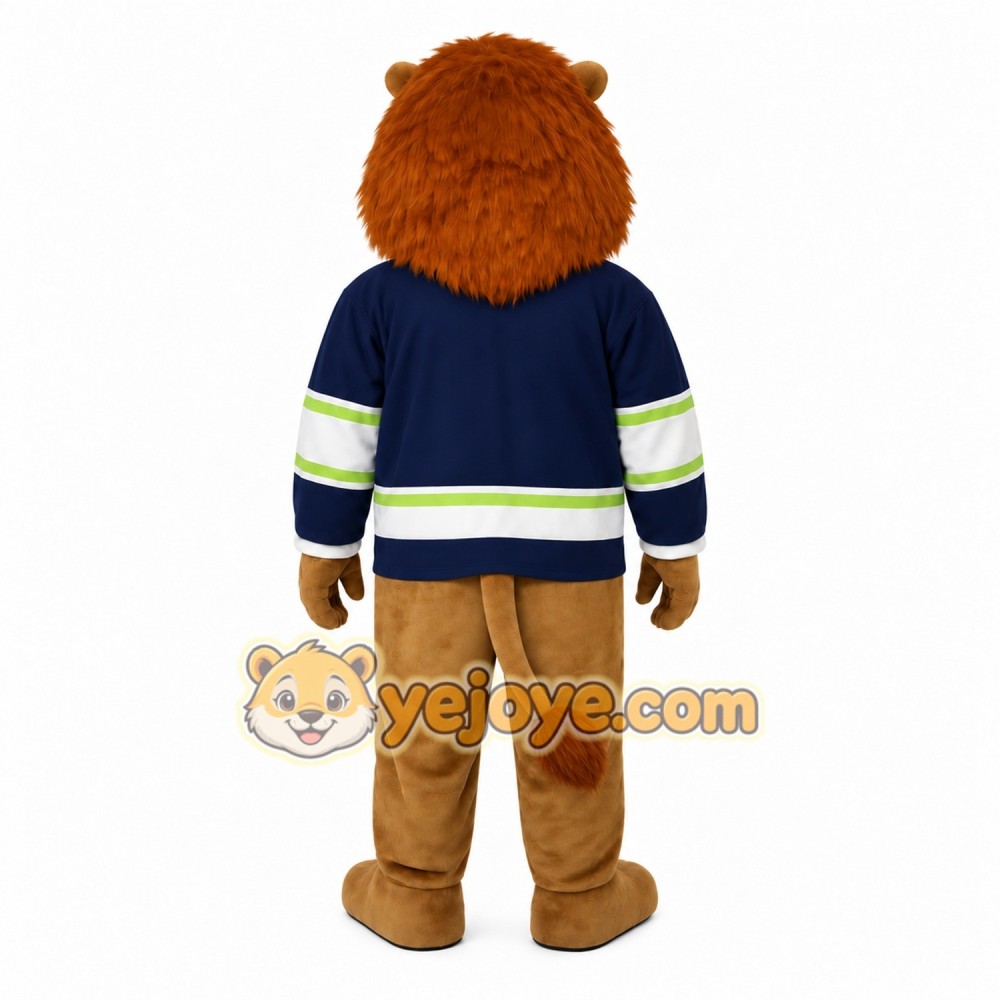 Brown Navy White Green Lion Mascot Costume