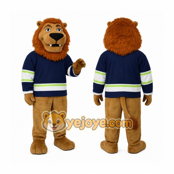 Brown Navy White Green Lion Mascot Costume