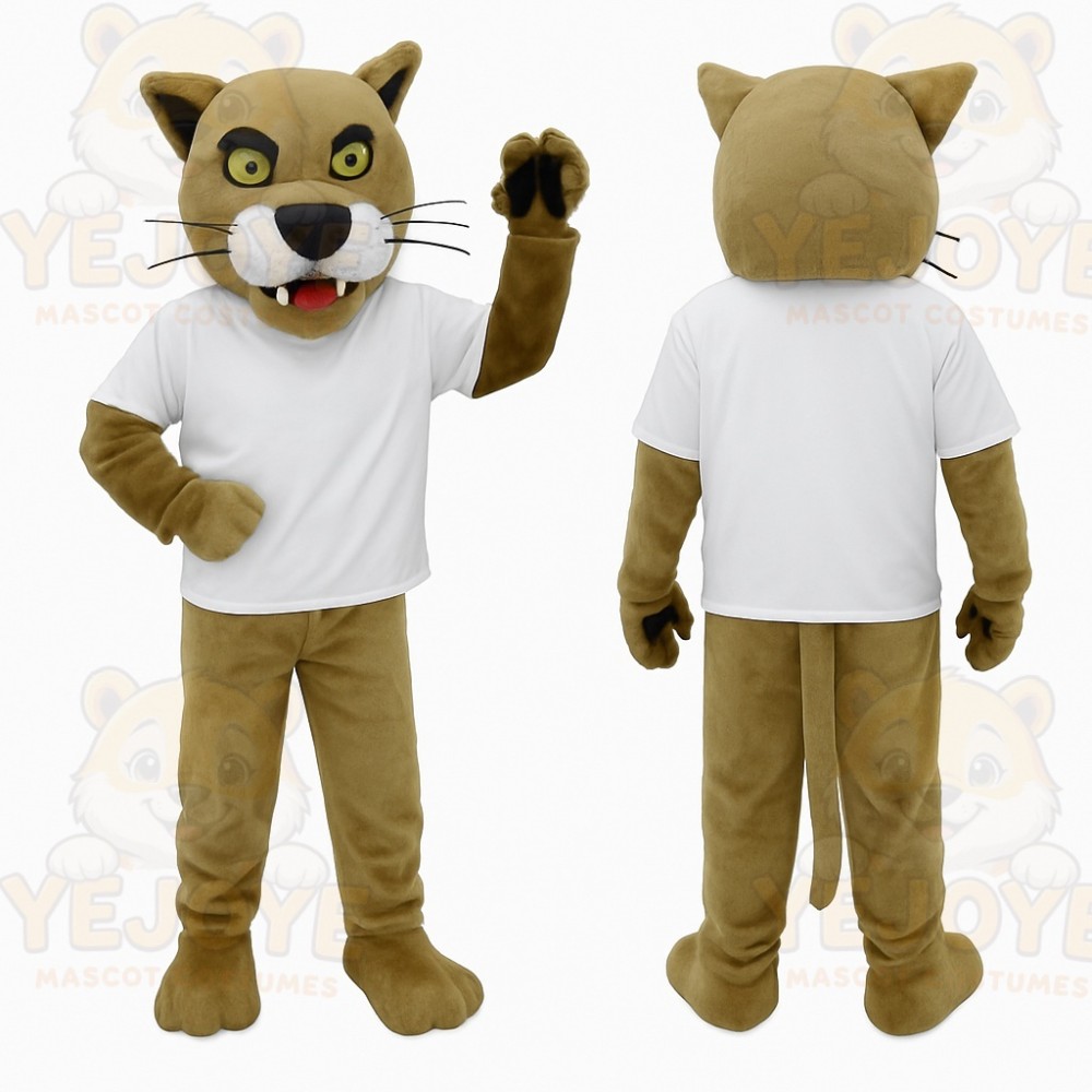 Tan White Cougar Mascot Costume