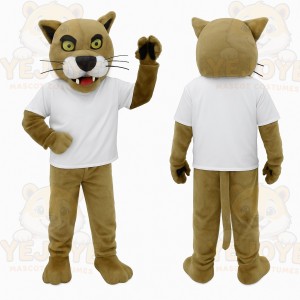 Tan White Cougar Mascot Costume