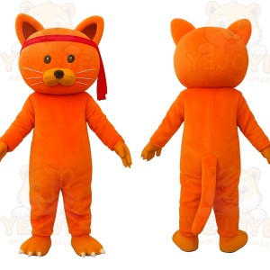 Orange Cat With Red Headband Mascot Costume