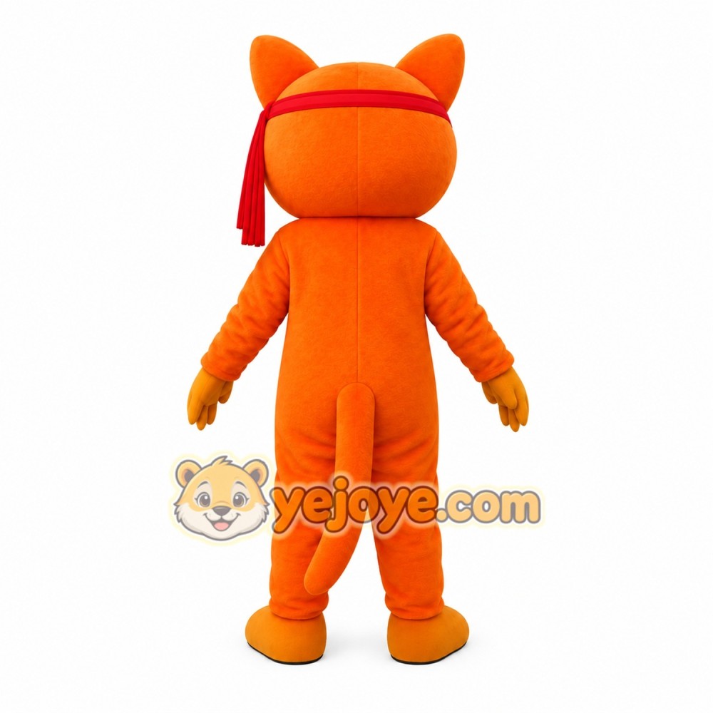 Orange Cat With Red Headband Mascot Costume Orange Cat With Red Headband Mascot Costume