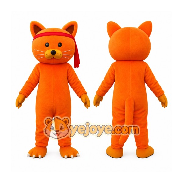 Orange Cat With Red Headband Mascot Costume